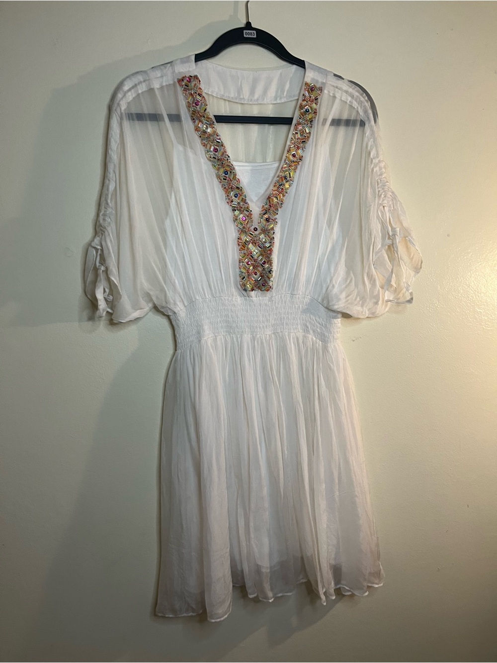 White Embellished V-Neck Mini Dress